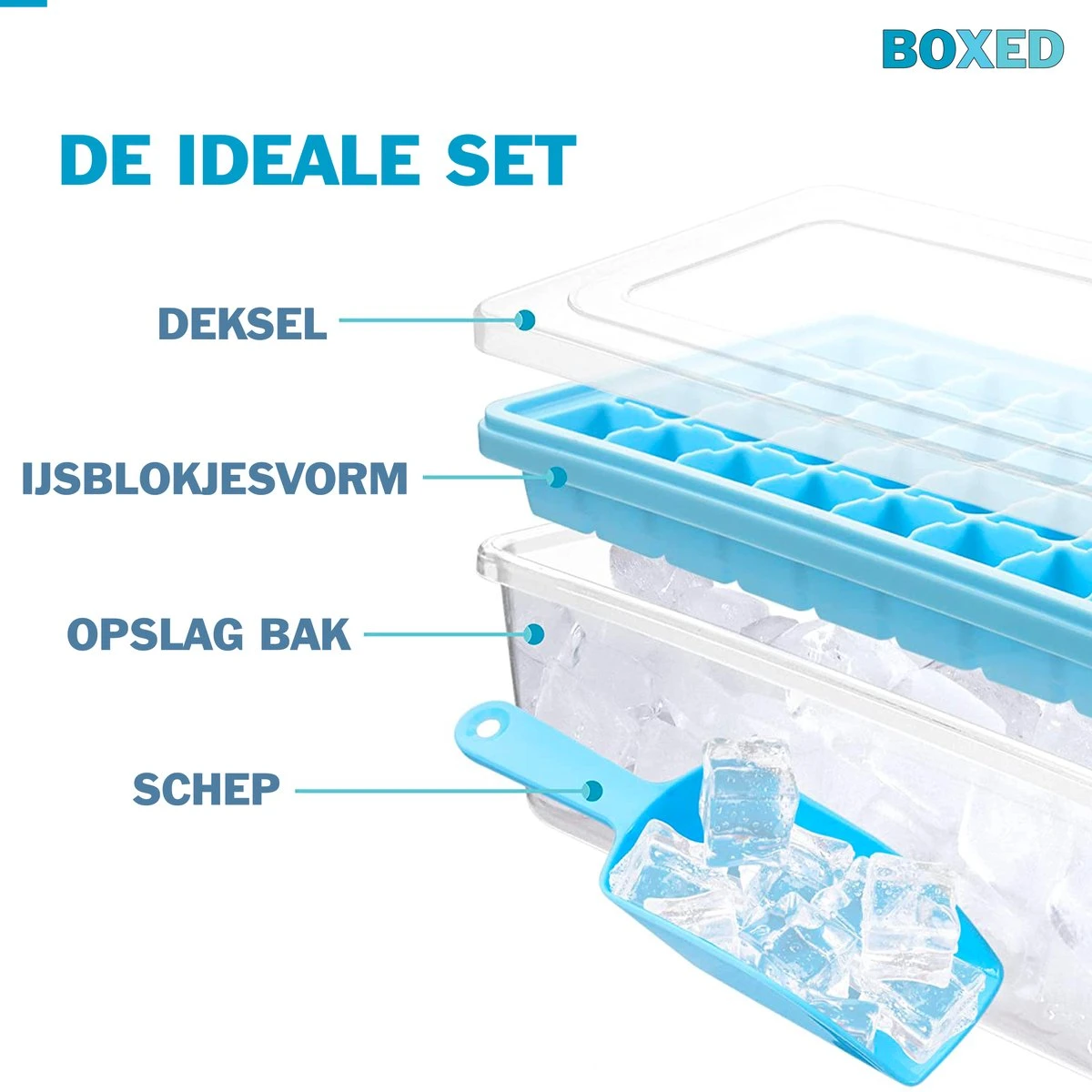 Boxed IJsblokjesvorm Met Bak, Schep En Deksel - IJsvormpjes Maker - Silcione IJsklontjes Vorm - Blauw 3 Boxed IJsblokjesvorm Met Bak, Schep En Deksel - IJsvormpjes Maker - Silcione IJsklontjes Vorm - Blauw - Afbeelding 3