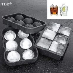Luxe IJsblokvormen - Set Van 2 - 6 Grote Ronde Ijsballen En 6 Vierkante Ijsblokken - Voedselveilig Siliconen - Zwart