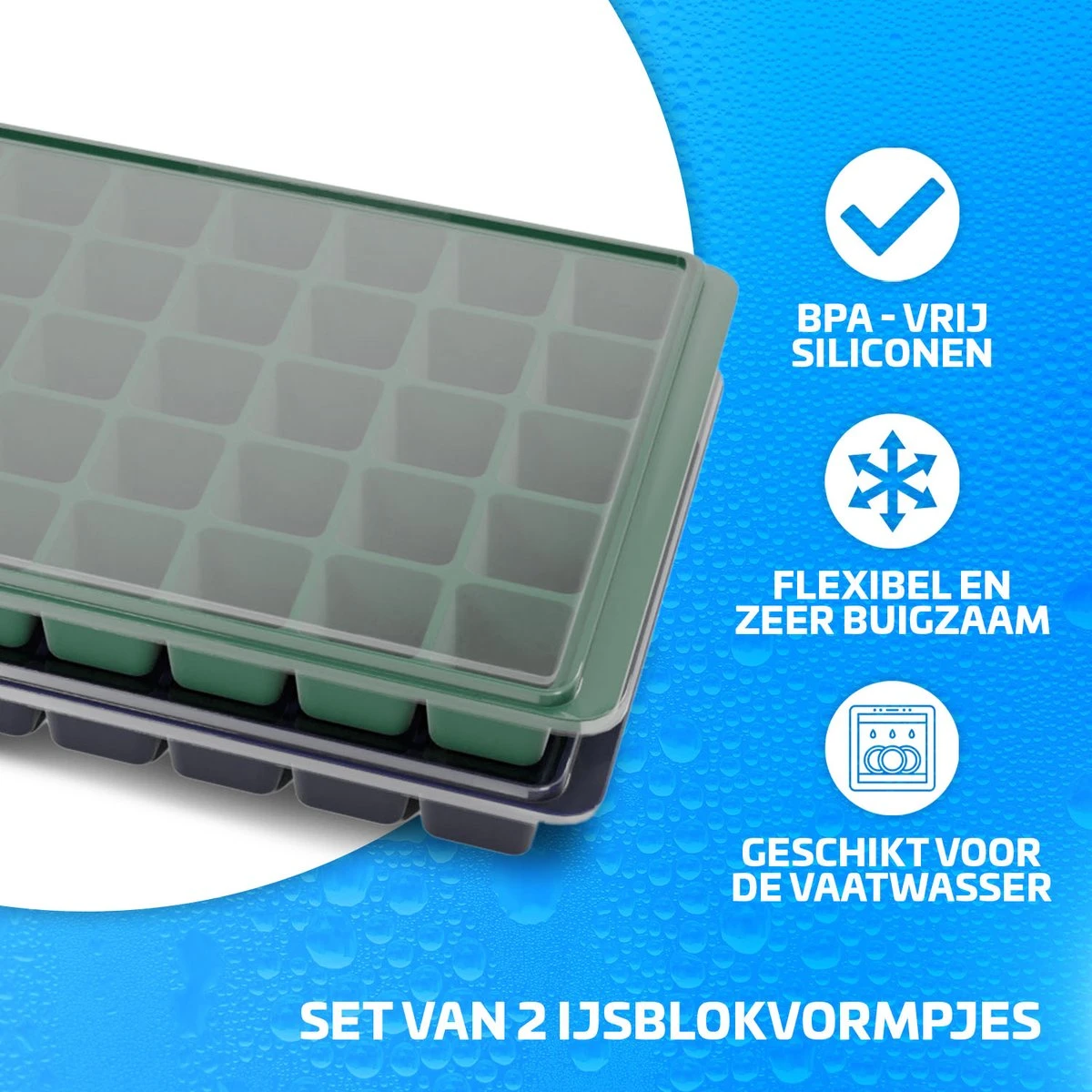 Nince Siliconen IJsblokjesvorm Met Deksel (2 Stuks) - 80 Ijsblokjes - BPA Vrij - Blauw En Grijs 3 Nince Siliconen IJsblokjesvorm Met Deksel (2 Stuks) - 80 Ijsblokjes - BPA Vrij - Blauw En Grijs - Afbeelding 3