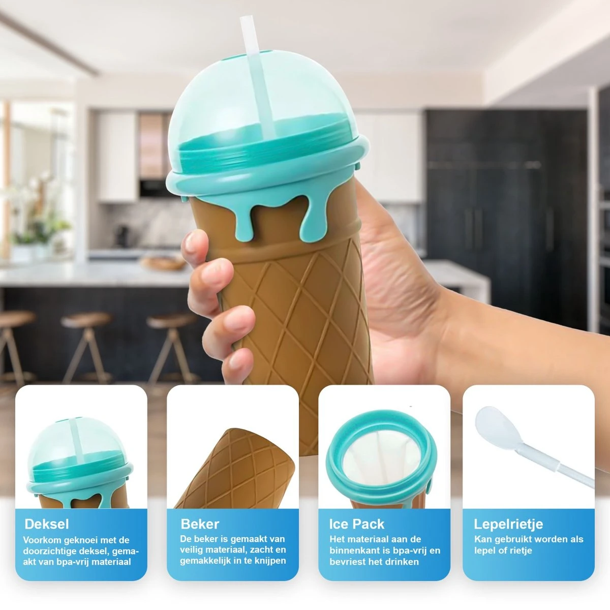 Belenthi Slushy Maker - Slush Puppy Maker - Slushy Cup - Ijsvormpjes - Incl. Eetlepel En Rietje- Slush Puppy Machine 4 Belenthi Slushy Maker - Slush Puppy Maker - Slushy Cup - Ijsvormpjes - Incl. Eetlepel En Rietje- Slush Puppy Machine - Afbeelding 4