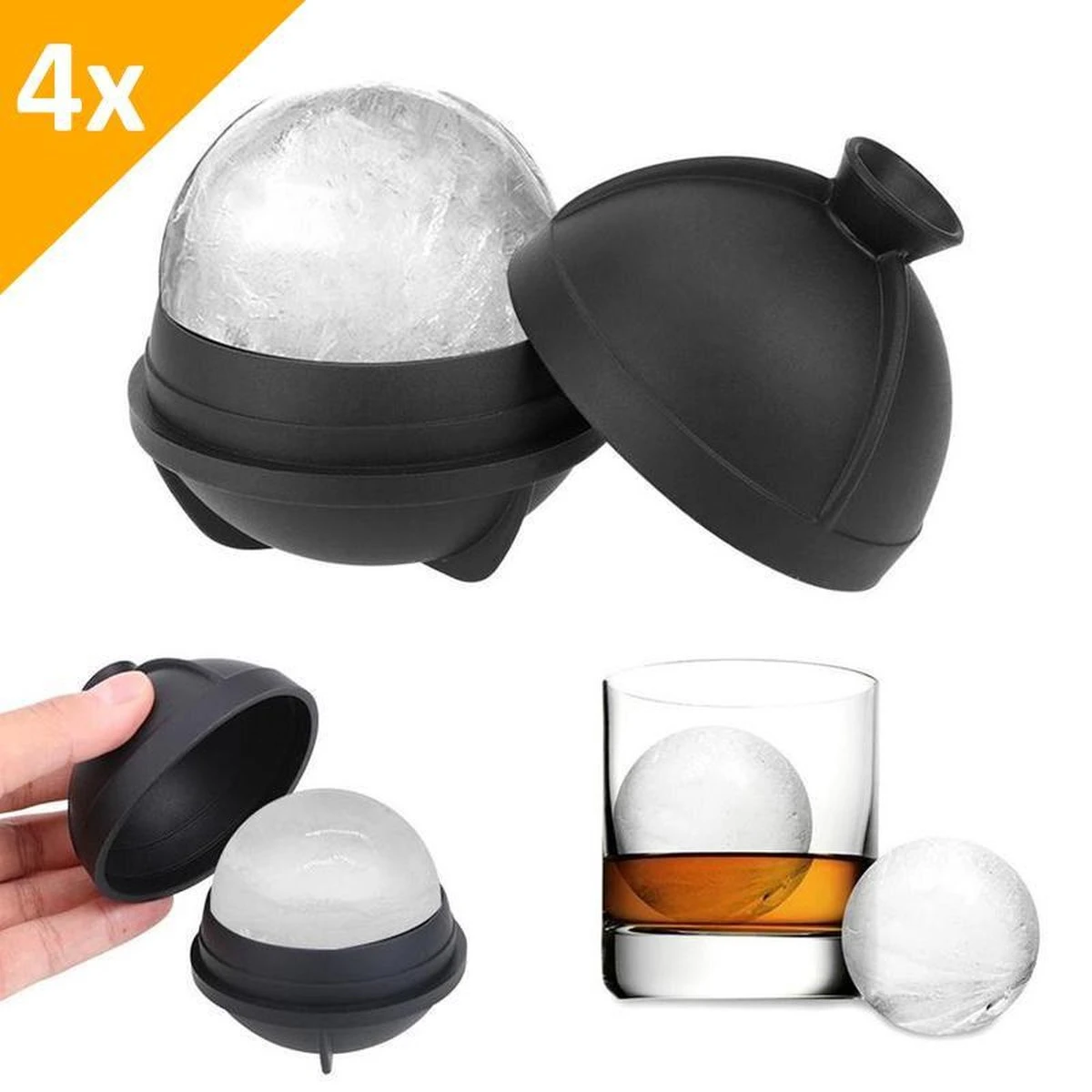 VITAMO Perfecte IJsballen Set Van 4 STUKS - Grote Whiskey IJsballenvorm - Ronde Whisky Stones - IJsklontjes - Cocktails - Frisdrank - Lekvrij - Siliconen - IJsblokjesvorm - Ø 6 Cm Groot - Zwart - Cadeau Tip 1 VITAMO Perfecte IJsballen Set Van 4 STUKS - Grote Whiskey IJsballenvorm - Ronde Whisky Stones - IJsklontjes - Cocktails - Frisdrank - Lekvrij - Siliconen - IJsblokjesvorm - Ø 6 Cm Groot - Zwart - Cadeau Tip