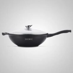 Royalty Line Marble Coating Wokpan - Met Glazen Deksel - Zwart - 32 Cm