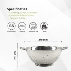 Veluw Vergiet RVS - Op Voet - 2 Grepen - Ø34 X (H)16cm - Keukengerei - Zeven -Merkloos Winkel 1200x1200 3697