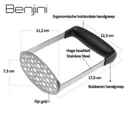 Aardappelstamper | Professioneel | Stamper | Pureestamper | Potato Masher | Pureerder | Stamppot Stamper | Matt Steel | Horizontale Handgreep | Professioneel | Ergonomische Handgreep | Handmatig | Vaatwasserbestendig -Merkloos Winkel 1200x1200 3834