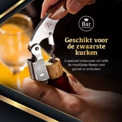 Bar Essentials Heavy Duty Kelnersmes - Wijn Opener - Kurkentrekker Wijn - Sommeliersmes - Tweetraps Hefboom - Hout -Merkloos Winkel 1200x1200 3859