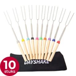 Dayshake Marshmallow Spiezen - 10 Stuks - 80cm - Uitschuifbare BBQ Spiezen - BBQ Accesoires - Inclusief Opbergtasje