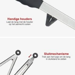 KitchenLove Vleestang - BBQ Tang - Serveertang - Keukentang - Spaghettitang - Pastatang - 30 CM - Roestvrijstaal RVS & Siliconen - Zwart -Merkloos Winkel 1200x1200 4213