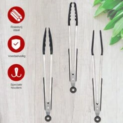 KitchenLove Vleestang - BBQ Tang - Serveertang - Keukentang - Spaghettitang - Pastatang - 30 CM - Roestvrijstaal RVS & Siliconen - Zwart -Merkloos Winkel 1200x1200 4218