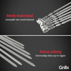 GrillX Barbecue Spiezen 12 Stuks - Luxe RVS Vleespennen 40cm - Kebab / Marshmallow Spiezen - BBQ Accesoires -Merkloos Winkel 1200x1200 4227