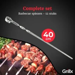 GrillX Barbecue Spiezen 12 Stuks - Luxe RVS Vleespennen 40cm - Kebab / Marshmallow Spiezen - BBQ Accesoires -Merkloos Winkel 1200x1200 4228