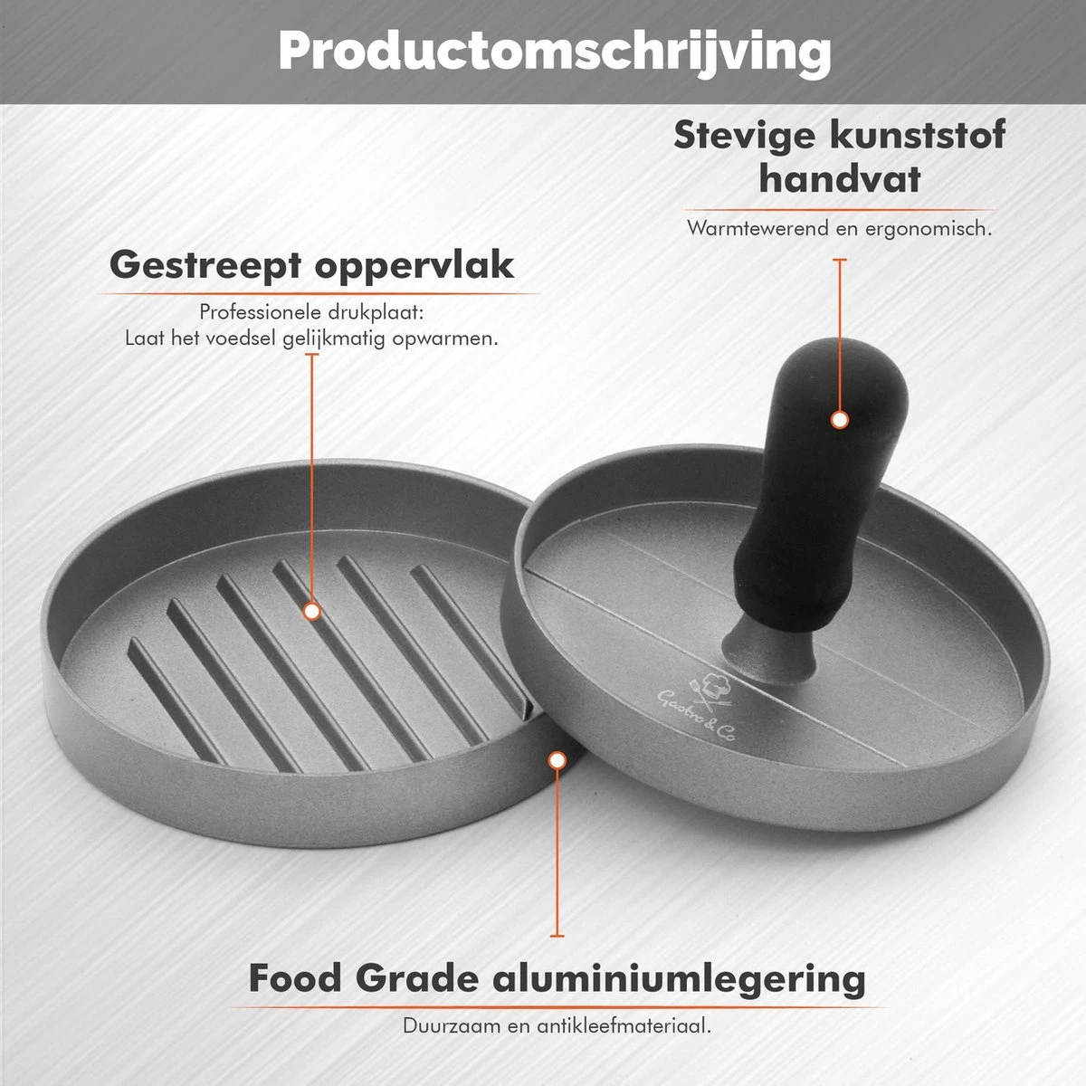 Gastro & Co Hamburgerpers - Inclusief 50 Waxpapiertje - Roestvrij Stalen Hamburger Pers Met Non-stick Zinken Coating Antiaanbaklaag - 11,7 Cm Diameter 2 Gastro & Co Hamburgerpers - Inclusief 50 Waxpapiertje - Roestvrij Stalen Hamburger Pers Met Non-stick Zinken Coating Antiaanbaklaag - 11,7 Cm Diameter - Afbeelding 2