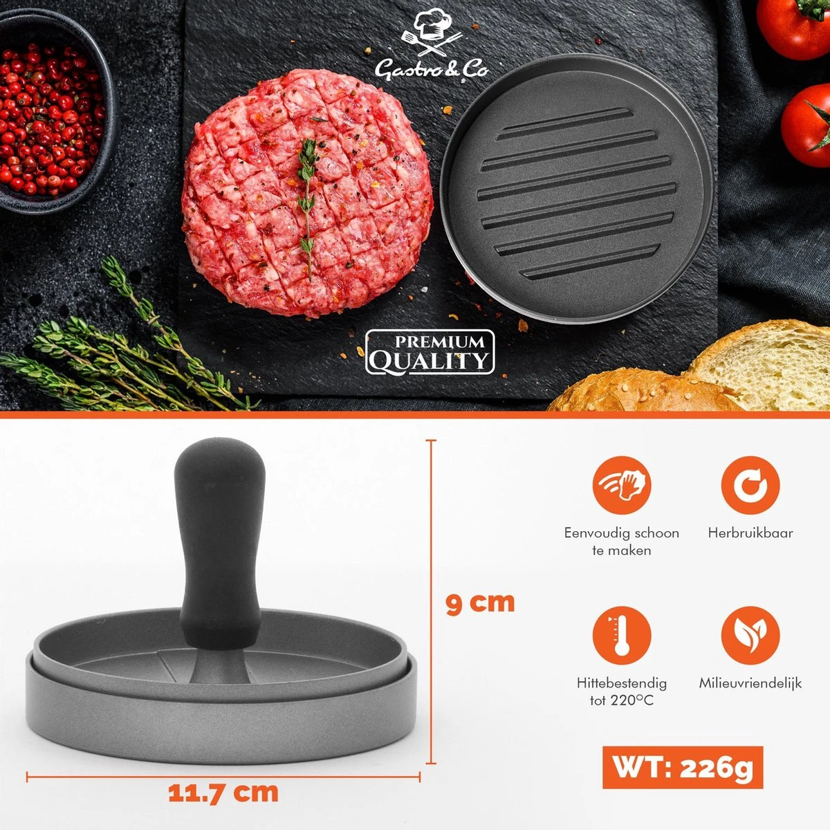 Gastro & Co Hamburgerpers - Inclusief 50 Waxpapiertje - Roestvrij Stalen Hamburger Pers Met Non-stick Zinken Coating Antiaanbaklaag - 11,7 Cm Diameter 3 Gastro & Co Hamburgerpers - Inclusief 50 Waxpapiertje - Roestvrij Stalen Hamburger Pers Met Non-stick Zinken Coating Antiaanbaklaag - 11,7 Cm Diameter - Afbeelding 3