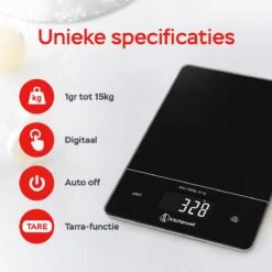 Kitchenwell Digitale Precisie Keukenweegschaal – Weegschaal Keuken - 1gr - 15kg – Tarra Functie - Zwart -Merkloos Winkel 1200x1200 4420