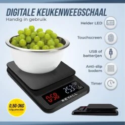 REVALL Digitale Precisie Keukenweegschaal - 0,5g Tot 3kg - Inclusief Batterijen - Zwart -Merkloos Winkel 1200x1200 4427