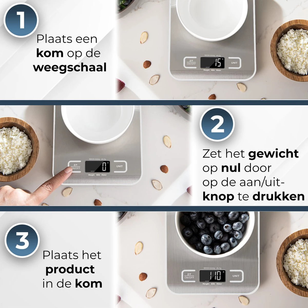 Ease Store Digitale Keuken Weegschaal Precisie – 1gr Tot 6kg – Elektrisch – Inclusief Batterijen – Tarra Functie - RVS 6 Ease Store Digitale Keuken Weegschaal Precisie – 1gr Tot 6kg – Elektrisch – Inclusief Batterijen – Tarra Functie - RVS - Afbeelding 6
