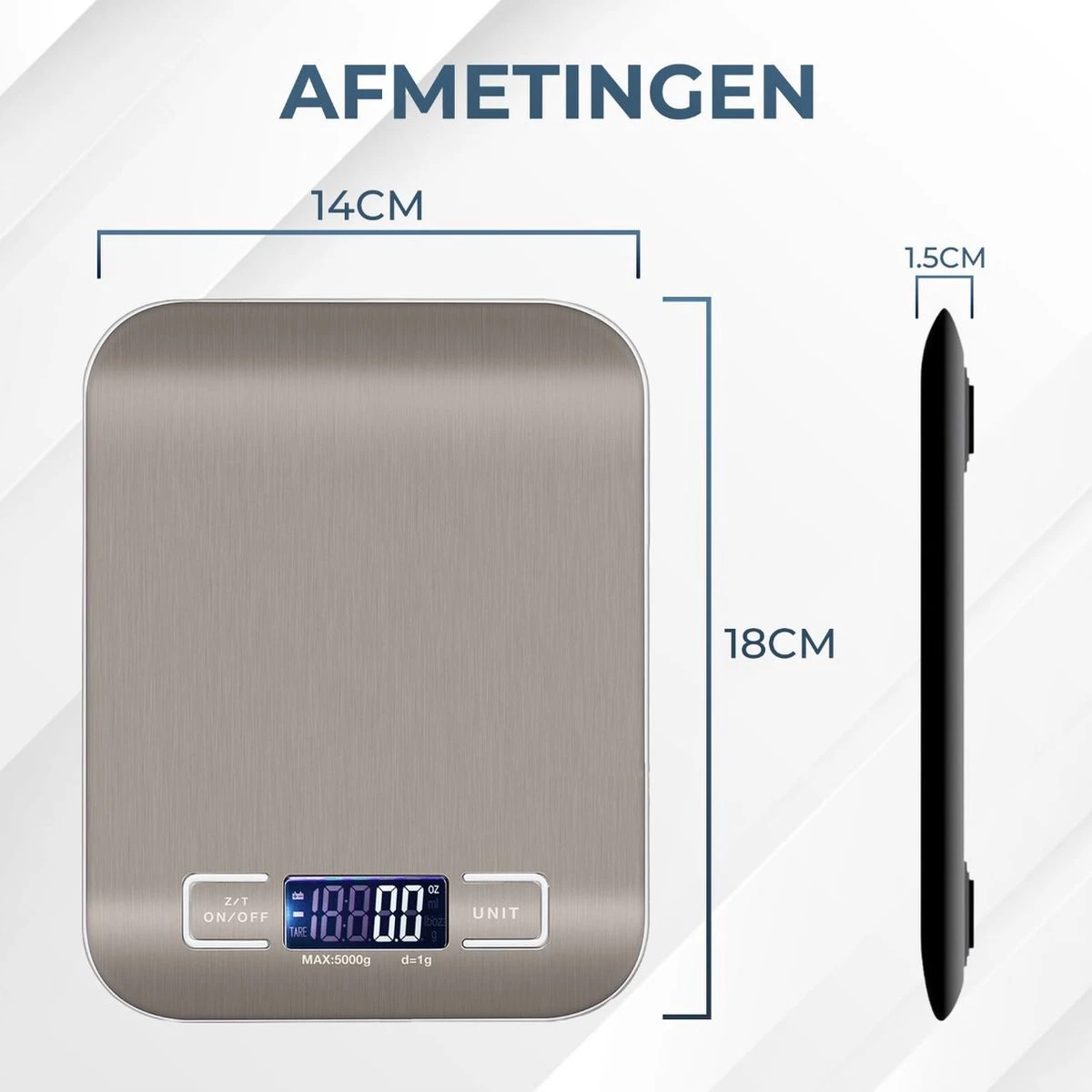 Ease Store Digitale Keuken Weegschaal Precisie – 1gr Tot 6kg – Elektrisch – Inclusief Batterijen – Tarra Functie - RVS 7 Ease Store Digitale Keuken Weegschaal Precisie – 1gr Tot 6kg – Elektrisch – Inclusief Batterijen – Tarra Functie - RVS - Afbeelding 7