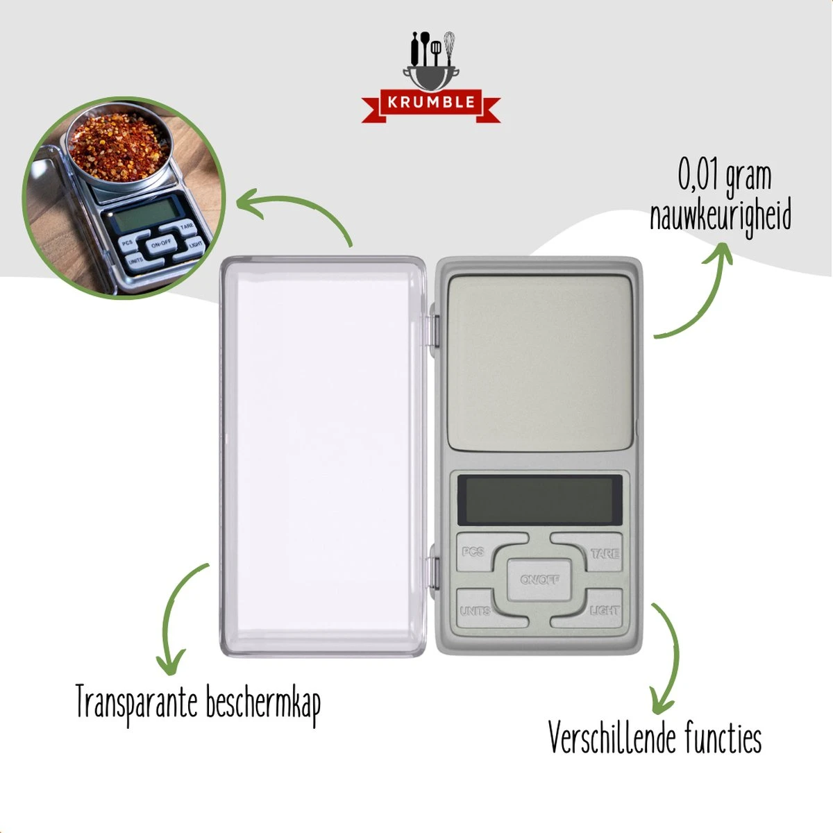 Krumble Precisie Weegschaal - Digitale Keukenweegschaal - 0.01 Tot 500 Gram 7 Krumble Precisie Weegschaal - Digitale Keukenweegschaal - 0.01 Tot 500 Gram - Afbeelding 7