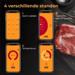 Nuvance - Vleesthermometer Draadloos Met App - BBQ Thermometer Met Bluetooth - Meater - Oventhermometer - BBQ Accesoires - RVS -Merkloos Winkel 1200x1200 4548