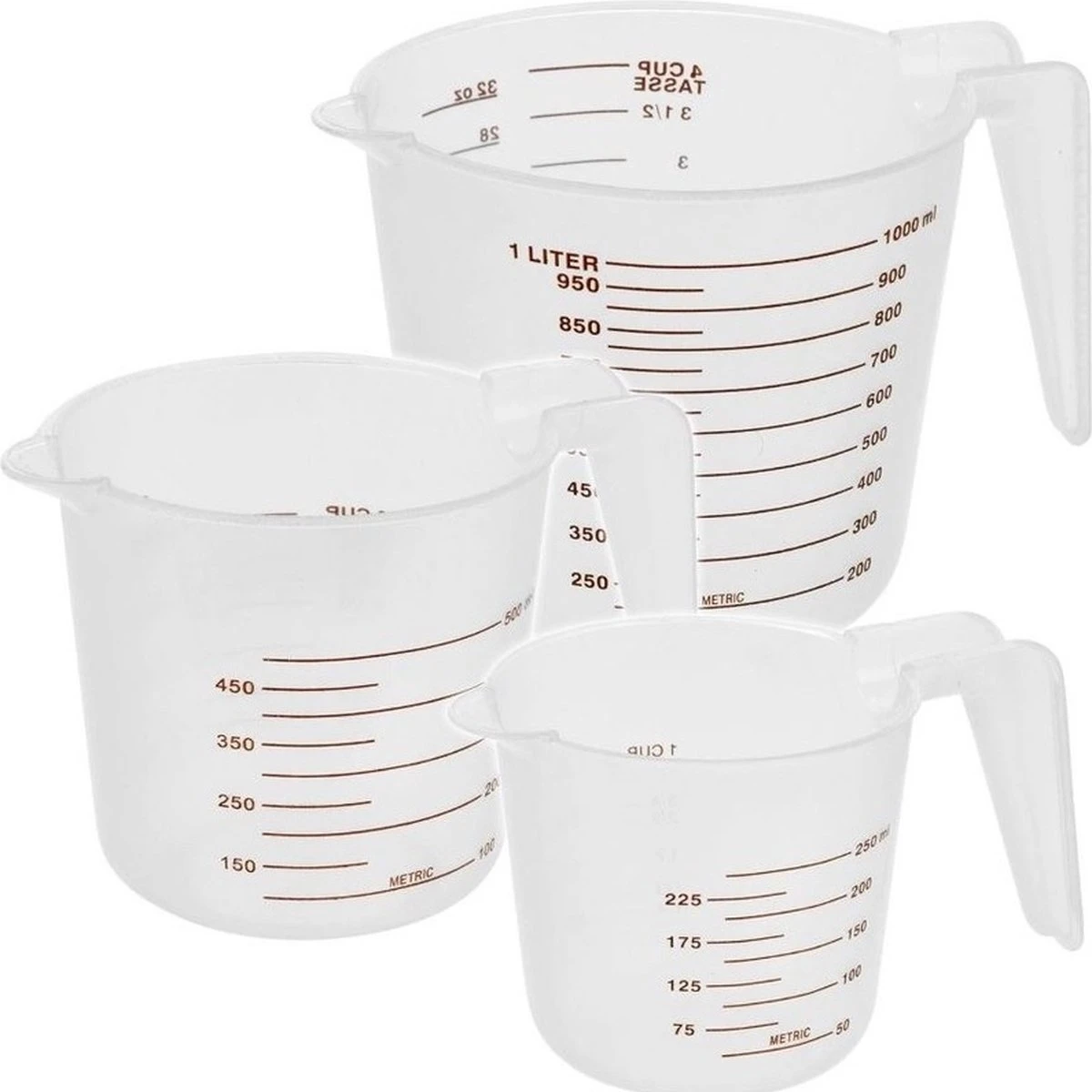 Keuken Artikelen Maatbekers Set Van 3 Stuks 250-500-1000 ML 1 Keuken Artikelen Maatbekers Set Van 3 Stuks 250-500-1000 ML