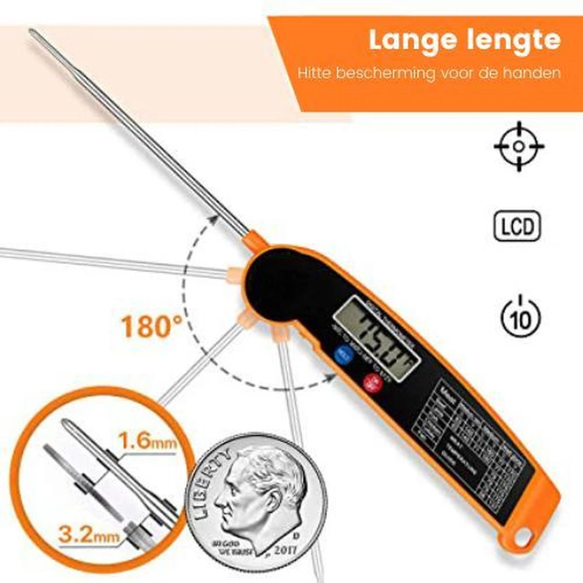 Digitale Vleesthermometer Waterdicht - BBQ Thermometer - Kernthermometer - Suikerthermometer – Kookthermometer Voor Vloeistof 2 Digitale Vleesthermometer Waterdicht - BBQ Thermometer - Kernthermometer - Suikerthermometer – Kookthermometer Voor Vloeistof - Afbeelding 2
