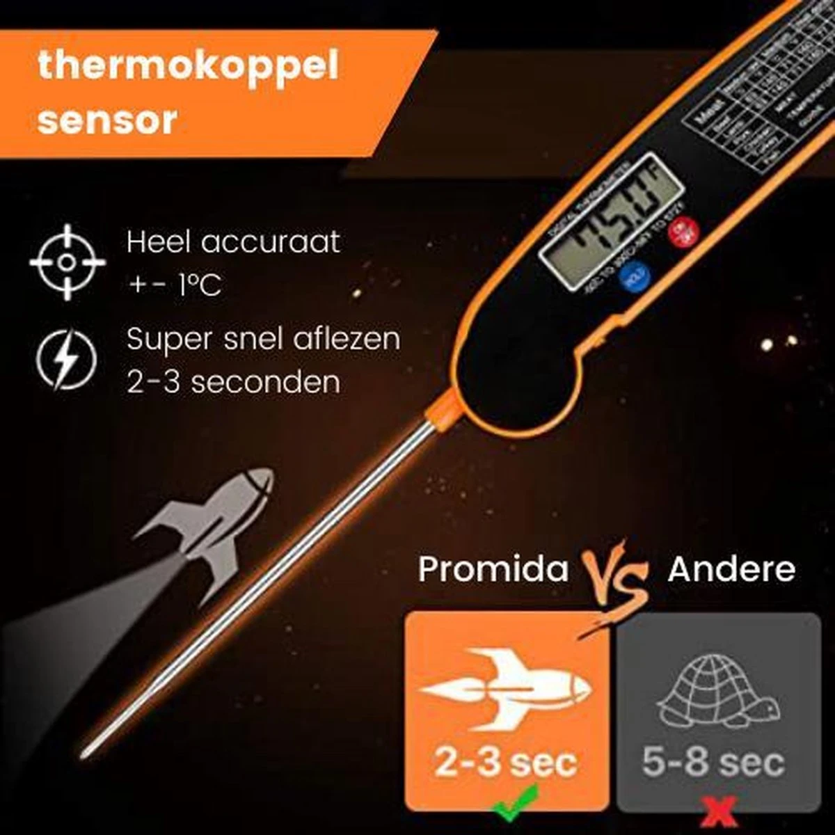 Digitale Vleesthermometer Waterdicht - BBQ Thermometer - Kernthermometer - Suikerthermometer – Kookthermometer Voor Vloeistof 3 Digitale Vleesthermometer Waterdicht - BBQ Thermometer - Kernthermometer - Suikerthermometer – Kookthermometer Voor Vloeistof - Afbeelding 3