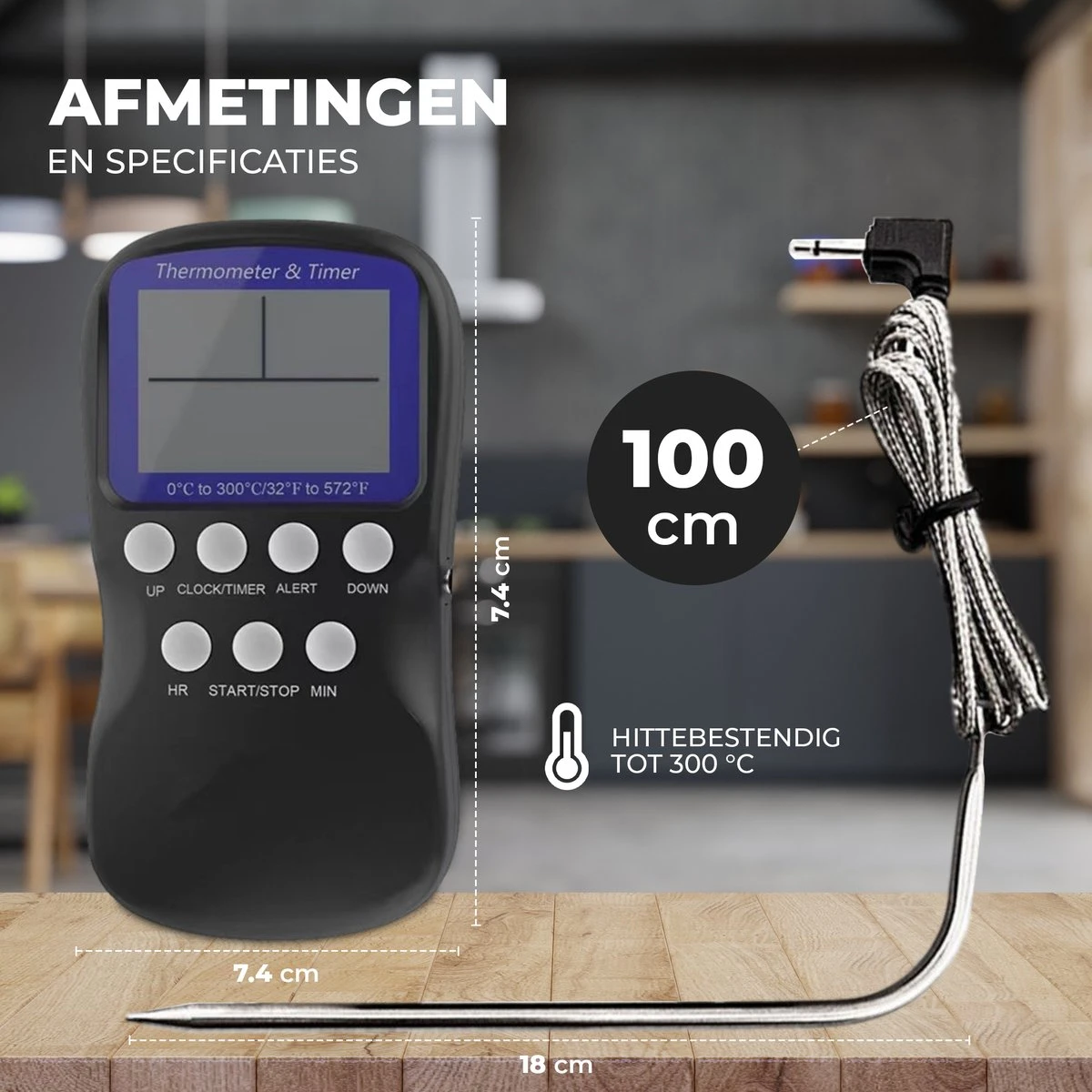 Seidon® Digitale Vleesthermometer Set – BBQ- En Oventhermometer – 0°C Tot 300°C – Kernthermometer Met 1 Sonde – Suikerthermometer - Kookthermometer 2 Seidon® Digitale Vleesthermometer Set – BBQ- En Oventhermometer – 0°C Tot 300°C – Kernthermometer Met 1 Sonde – Suikerthermometer - Kookthermometer - Afbeelding 2