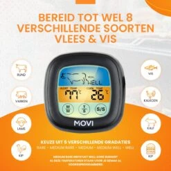 Movi® Mini+ Vleesthermometer - Bbq Thermometer – Kamado - Oventhermometer - Vleesthermometer Draadloos – Keukenthermometer - Suikerthermometer - Vloeistofthermometer – Barbecue Accessoires - Inclusief E-Book - Kookwekker - -Merkloos Winkel 1200x1200 4606