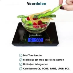 MaxedMore Digitale Keukenweegschaal Met Bluetooth En App - Digitale Precisie Weegschaal Voor Keuken - Tare / Tarra Functie - Weegt Tot 5000 Gram (5kg) - Werkt Op Batterijen - Smart Touch Bediening - Gemaakt Van Gehard Glas Met Antislip -Merkloos Winkel 1200x1200 4664