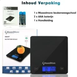 MaxedMore Digitale Keukenweegschaal Met Bluetooth En App - Digitale Precisie Weegschaal Voor Keuken - Tare / Tarra Functie - Weegt Tot 5000 Gram (5kg) - Werkt Op Batterijen - Smart Touch Bediening - Gemaakt Van Gehard Glas Met Antislip -Merkloos Winkel 1200x1200 4668