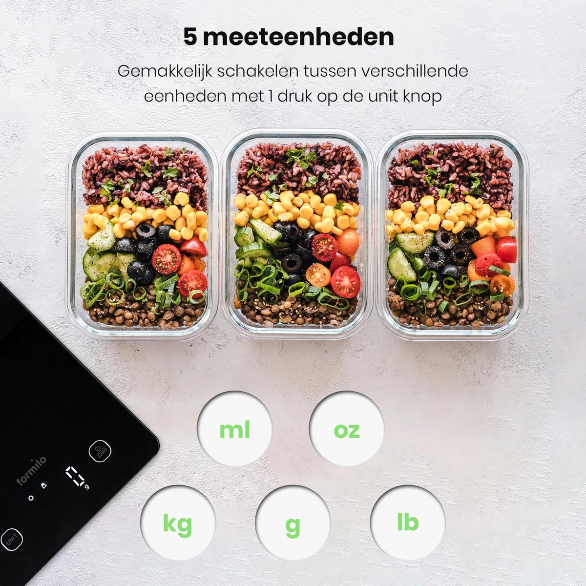 Formilo Digitale Precisie Keukenweegschaal - Weegschaal Keuken Met Tarra Functie - 1gr Tot 5kg - Inclusief Batterijen - Zwart 2 Formilo Digitale Precisie Keukenweegschaal - Weegschaal Keuken Met Tarra Functie - 1gr Tot 5kg - Inclusief Batterijen - Zwart - Afbeelding 2