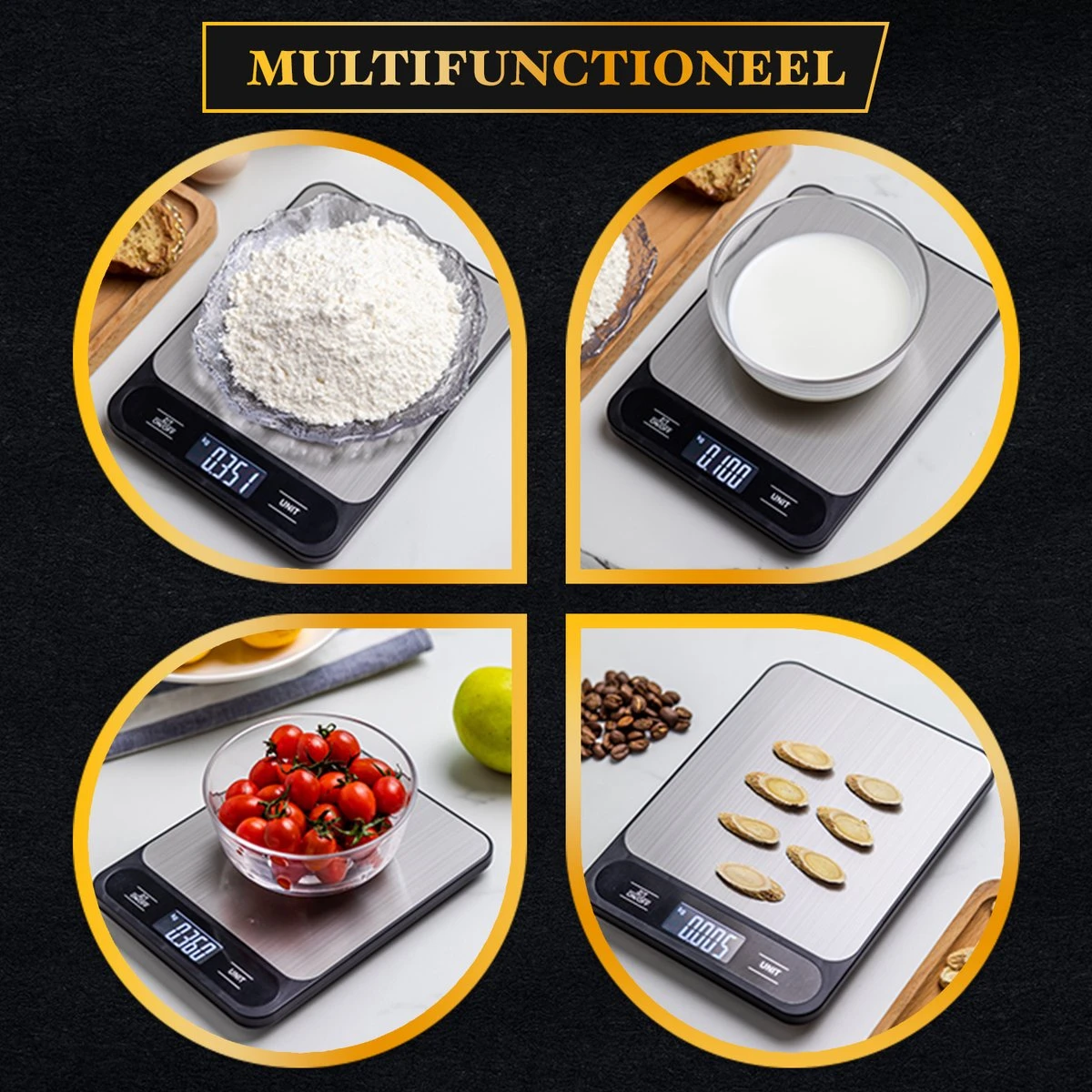 Caxina Multifunctionele Precisie Keukenweegschaal - Met Terra Functie - RVS Weegschaal Keuken - Incl Batterijen - Zwart 3 Caxina Multifunctionele Precisie Keukenweegschaal - Met Terra Functie - RVS Weegschaal Keuken - Incl Batterijen - Zwart - Afbeelding 3
