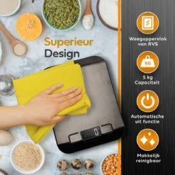 WITTS Oplaadbare Digitale Keukenweegschaal - Tarrafunctie - 1g Tot 5kg - RVS - Zwart -Merkloos Winkel 1200x1200 4751