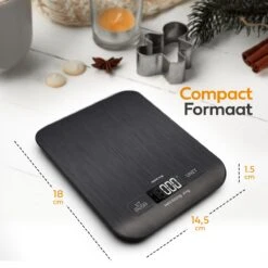 WITTS Oplaadbare Digitale Keukenweegschaal - Tarrafunctie - 1g Tot 5kg - RVS - Zwart -Merkloos Winkel 1200x1200 4753