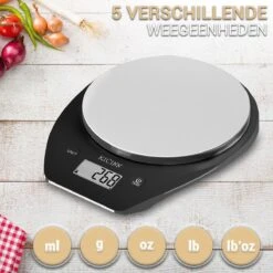 Kicinn Keukenweegschaal - Precisie Weegschaal - Digitale Keuken Weegschaal - 1gr Tot 5kg - Tarra Functie - Inclusief Batterijen - RVS/Zwart -Merkloos Winkel 1200x1200 4774