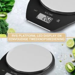 Kicinn Keukenweegschaal - Precisie Weegschaal - Digitale Keuken Weegschaal - 1gr Tot 5kg - Tarra Functie - Inclusief Batterijen - RVS/Zwart -Merkloos Winkel 1200x1200 4778