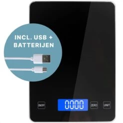 Keukenweegschaal - Digitaal - Weegschaal Keuken - Oplaadbaar - Incl. USB-kabel En Batterijen - Tarra Functie - Tot 10 Kg - Zwart