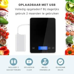 Keukenweegschaal - Digitaal - Weegschaal Keuken - Oplaadbaar - Incl. USB-kabel En Batterijen - Tarra Functie - Tot 10 Kg - Zwart -Merkloos Winkel 1200x1200 4845