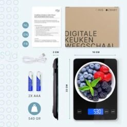 Keukenweegschaal - Digitaal - Weegschaal Keuken - Oplaadbaar - Incl. USB-kabel En Batterijen - Tarra Functie - Tot 10 Kg - Zwart -Merkloos Winkel 1200x1200 4847
