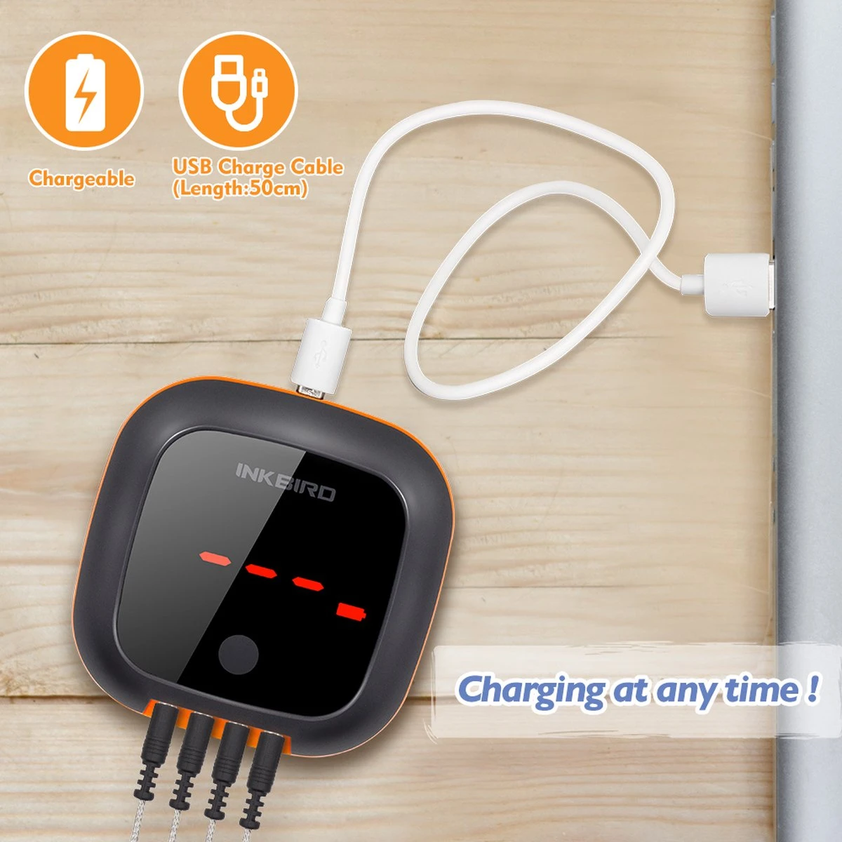 Inkbird IBT-4XS Bluetooth Thermometer - Keukenthermometer - Oplaadbare Accu 5 Inkbird IBT-4XS Bluetooth Thermometer - Keukenthermometer - Oplaadbare Accu - Afbeelding 5