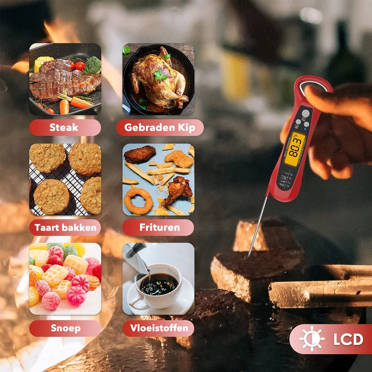DOWO® - Digitale Thermometer – Oventhermometer – Suikerthermometer Digitaal – Kernthermometer – Keukenthermometer – Voedselthermometer – Thermometer Ook Geschikt Als Voor Vlees, BBQ, Oven 4 DOWO® - Digitale Thermometer – Oventhermometer – Suikerthermometer Digitaal – Kernthermometer – Keukenthermometer – Voedselthermometer – Thermometer Ook Geschikt Als Voor Vlees, BBQ, Oven - Afbeelding 4