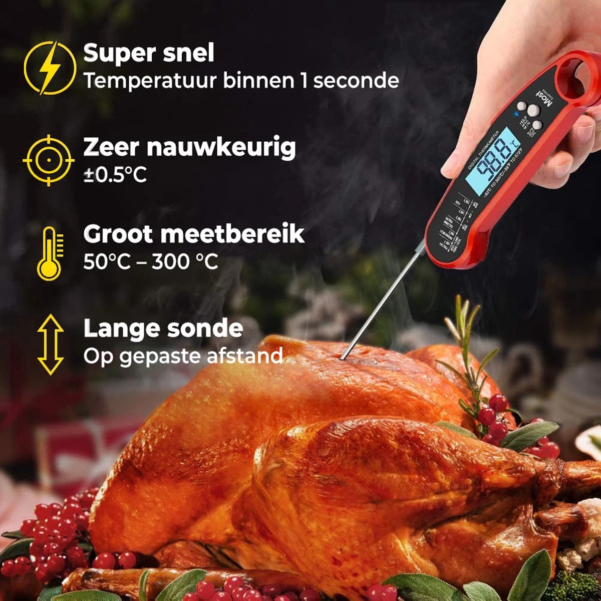 MostEssential Premium Vleesthermometer - BBQ Thermometer - Kernthermometer - Suikerthermometer - Voedselthermometer - Thermometer Koken - Keuken Thermometer - Digitaal – Draadloos - Waterdicht 4 MostEssential Premium Vleesthermometer - BBQ Thermometer - Kernthermometer - Suikerthermometer - Voedselthermometer - Thermometer Koken - Keuken Thermometer - Digitaal – Draadloos - Waterdicht - Afbeelding 4
