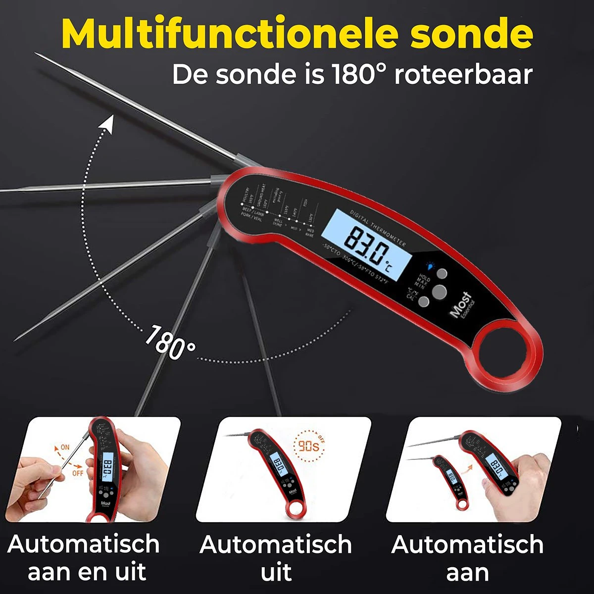 MostEssential Premium Vleesthermometer - BBQ Thermometer - Kernthermometer - Suikerthermometer - Voedselthermometer - Thermometer Koken - Keuken Thermometer - Digitaal – Draadloos - Waterdicht 7 MostEssential Premium Vleesthermometer - BBQ Thermometer - Kernthermometer - Suikerthermometer - Voedselthermometer - Thermometer Koken - Keuken Thermometer - Digitaal – Draadloos - Waterdicht - Afbeelding 7