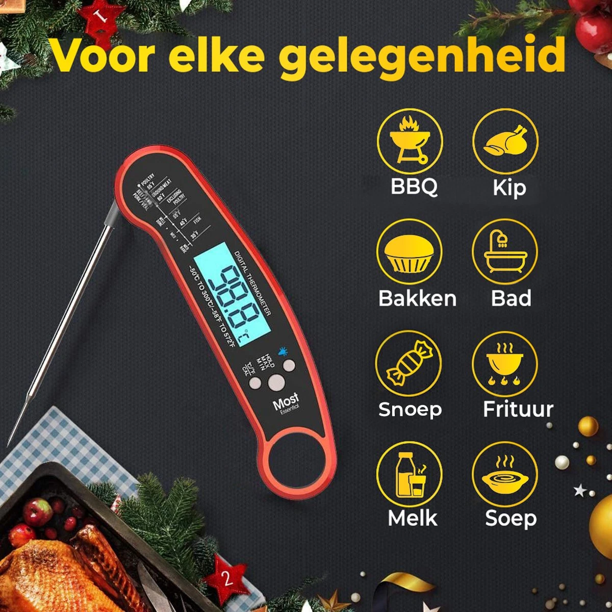 MostEssential Premium Vleesthermometer - BBQ Thermometer - Kernthermometer - Suikerthermometer - Voedselthermometer - Thermometer Koken - Keuken Thermometer - Digitaal – Draadloos - Waterdicht 8 MostEssential Premium Vleesthermometer - BBQ Thermometer - Kernthermometer - Suikerthermometer - Voedselthermometer - Thermometer Koken - Keuken Thermometer - Digitaal – Draadloos - Waterdicht - Afbeelding 8