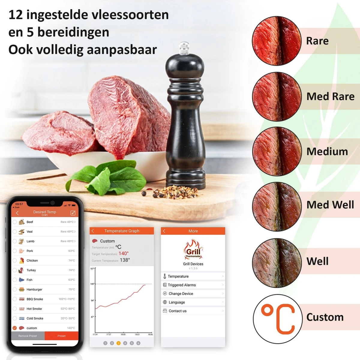 Claire BF-5 BBQ Thermometer - Vleesthermometer - Oventhermometer - Draadloos Met App - Incl. Batterijen En 6 Meetsondes 4 Claire BF-5 BBQ Thermometer - Vleesthermometer - Oventhermometer - Draadloos Met App - Incl. Batterijen En 6 Meetsondes - Afbeelding 4