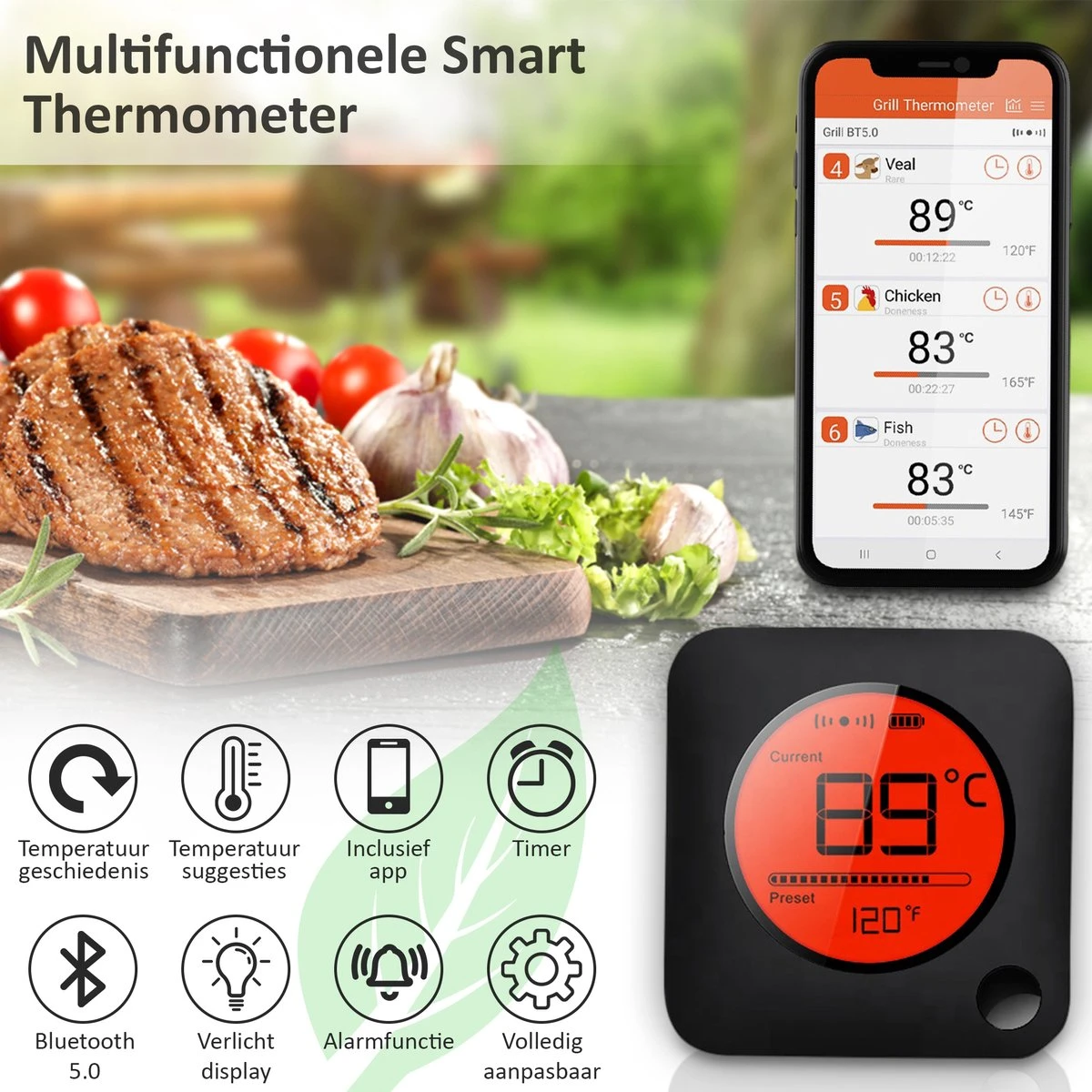 Claire BF-5 BBQ Thermometer - Vleesthermometer - Oventhermometer - Draadloos Met App - Incl. Batterijen En 6 Meetsondes 7 Claire BF-5 BBQ Thermometer - Vleesthermometer - Oventhermometer - Draadloos Met App - Incl. Batterijen En 6 Meetsondes - Afbeelding 7