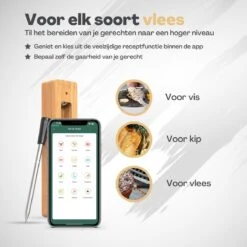 Vulpes Kitchen® Vleesthermometer Pro - Draadloos - Bluetooth & App - 2 In 1 Oventhermometer - RVS & Fast Charger - 30 Meter -Merkloos Winkel 1200x1200 5082