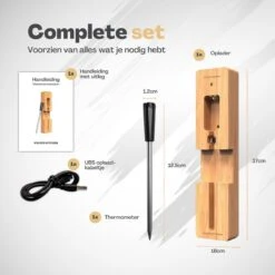 Vulpes Kitchen® Vleesthermometer Pro - Draadloos - Bluetooth & App - 2 In 1 Oventhermometer - RVS & Fast Charger - 30 Meter -Merkloos Winkel 1200x1200 5086