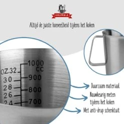 Krumble Maatbeker Met Schenktuit - Maatbekers - Meetbeker Voor Koken En Bakken - Maatkan - Kookgerei - Mengbeker - Blender Beker - RVS - 1 Liter - 12 X 15 X 13 Cm (Ixbxh) - Zilver -Merkloos Winkel 1200x1200 5115