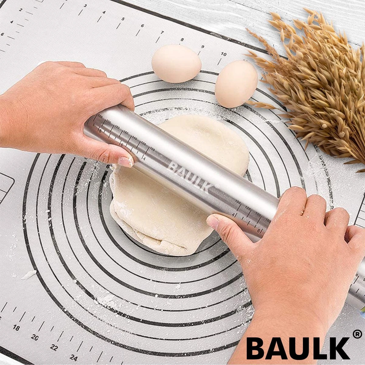 Deegroller - Bakmat - Verstelbare Deegroller - Bakspullen - RVS - Deegmat - Antikleef - Baulk® 2 Deegroller - Bakmat - Verstelbare Deegroller - Bakspullen - RVS - Deegmat - Antikleef - Baulk® - Afbeelding 2