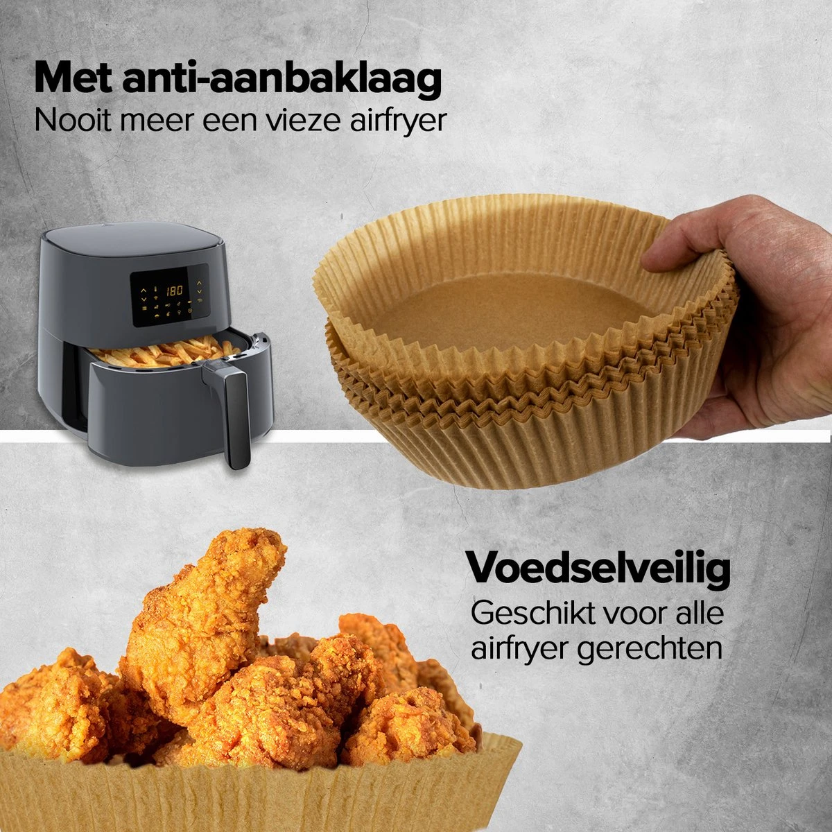 Nimma® Airfryer Bakpapier - 50 Stuks - Wegwerpbakjes Voor Airfryer XL En XXL - Incl. E-Book - 20cm 2 Nimma® Airfryer Bakpapier - 50 Stuks - Wegwerpbakjes Voor Airfryer XL En XXL - Incl. E-Book - 20cm - Afbeelding 2